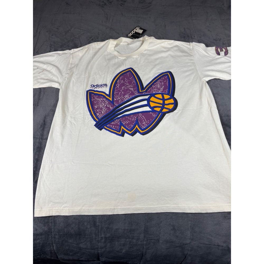 Adidas Basketball Vintage Graphic T-Shirt White Purple XL T-FST BRK3 New